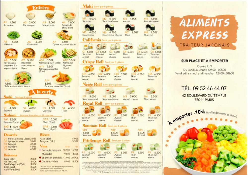 Aliments Express - Menu Image 1